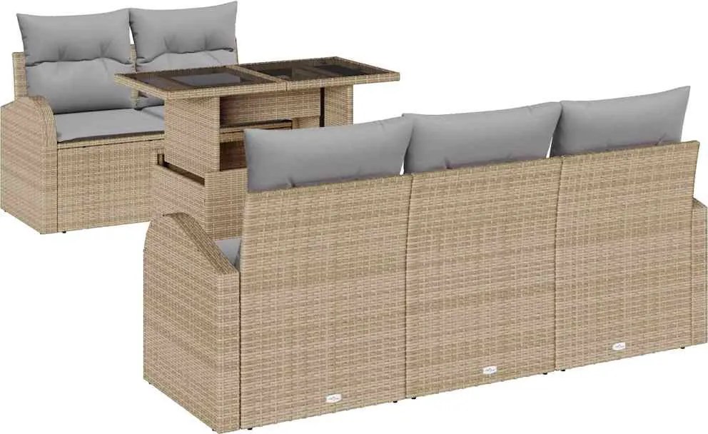 vidaXL Set de canapele pentru grădină cu pernă 6 pcs Bej Poli Rattan