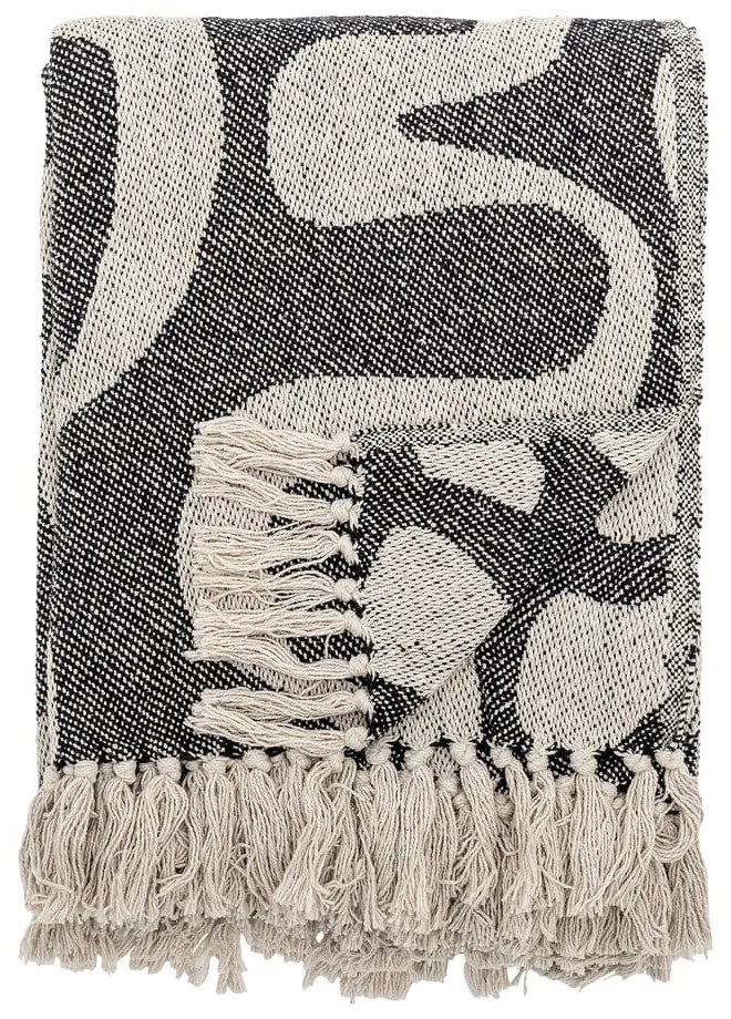 Pătură neagră/bej din bumbac reciclat 130x160 cm Salobre – Bloomingville