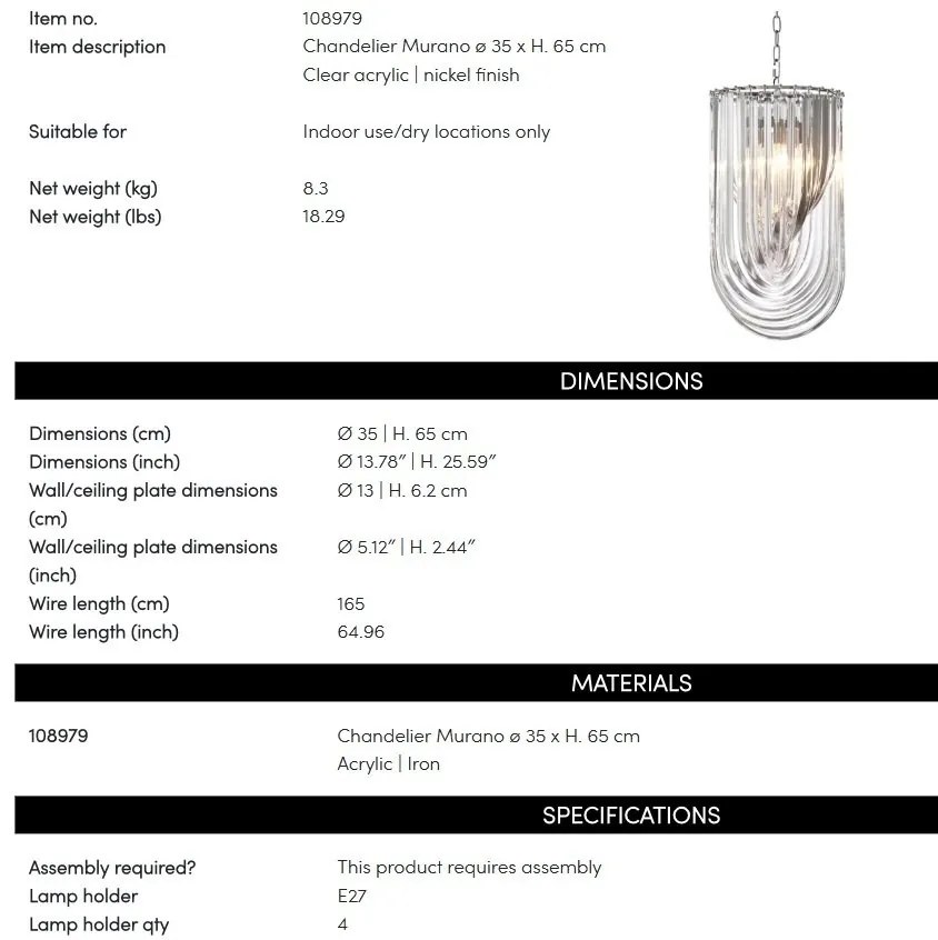 Candelabru LUX fabricat manual, diametru 35cm, Murano 108979 HZ