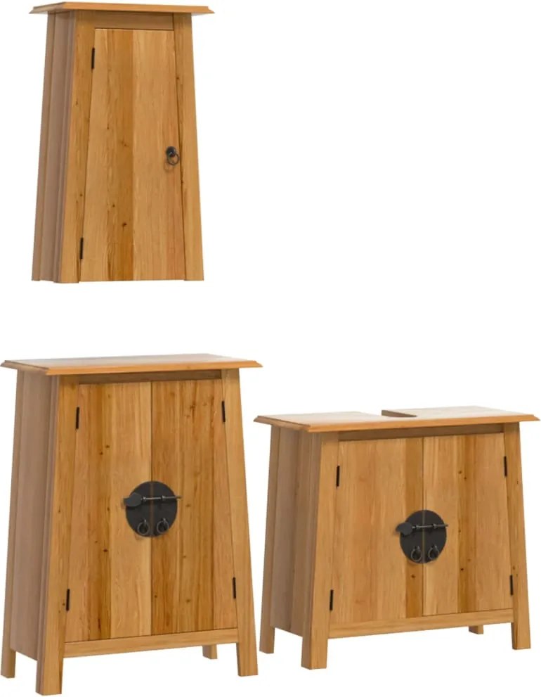 vidaXL Set mobilier de baie, 3 piese, lemn masiv de pin