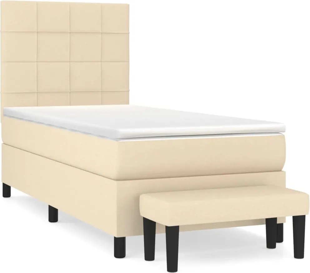 vidaXL Pat box spring cu saltea, crem, 100x200 cm, textil