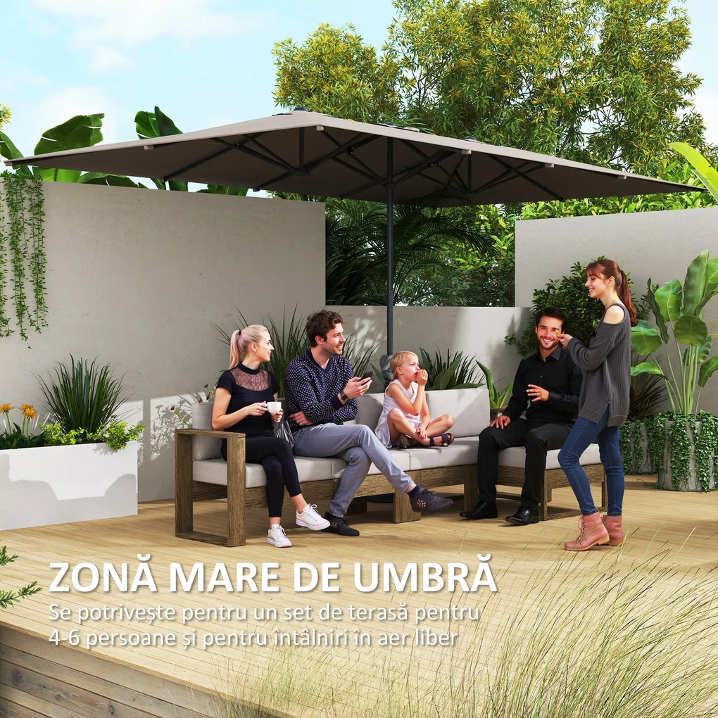 Outsunny Umbrelă Dublă de Grădină cu Manivelă și 12 Spițe din Aluminiu și Poliester, 4.5x2.6 m, Gri Închis | Aosom Romania