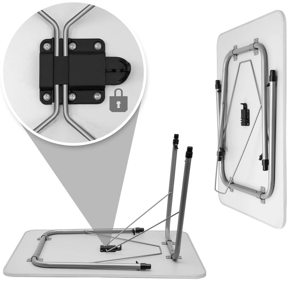 Masă de camping pliabilă FOKA, 80x54x51-70cm, alb Casaria