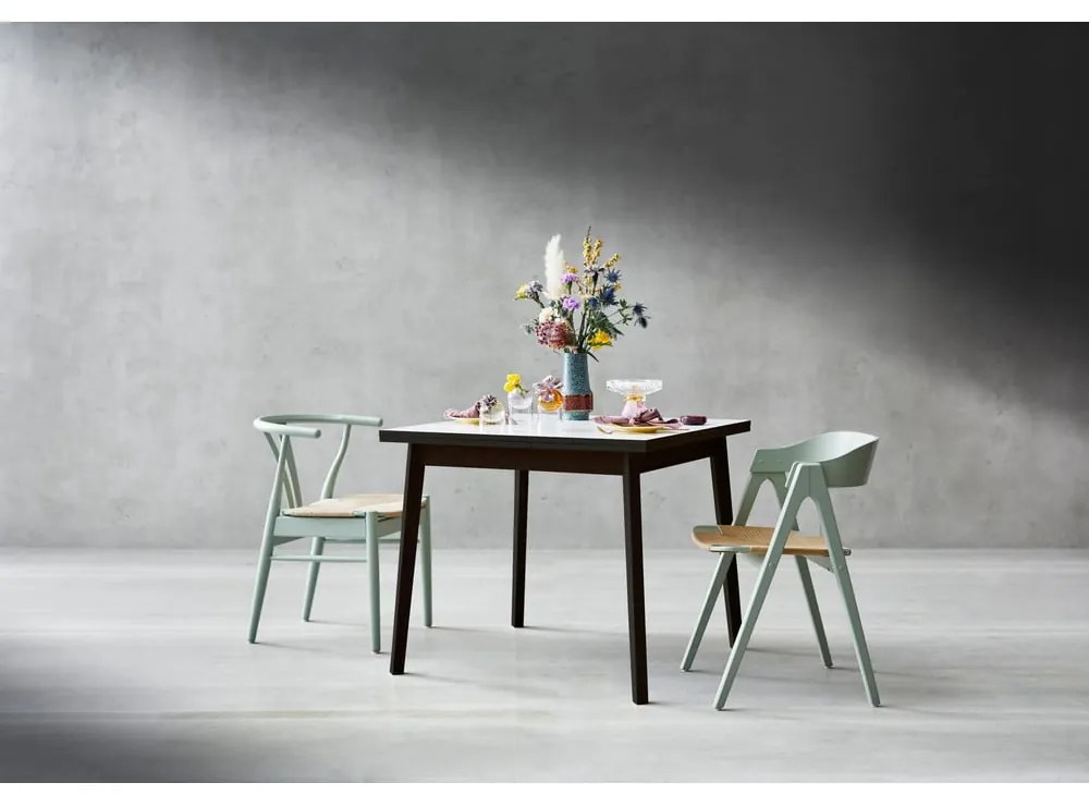 Masă de dining albă-neagră extensibilă cu aspect de lemn de stejar Hammel Single, 90 x 90 cm