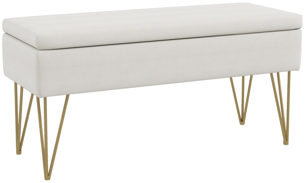 HOMCOM Bancuta otoman 100cm cu spatiu de depozitare, Bancuta tapitata pentru capatul patului cu picioare in forma de ac de par