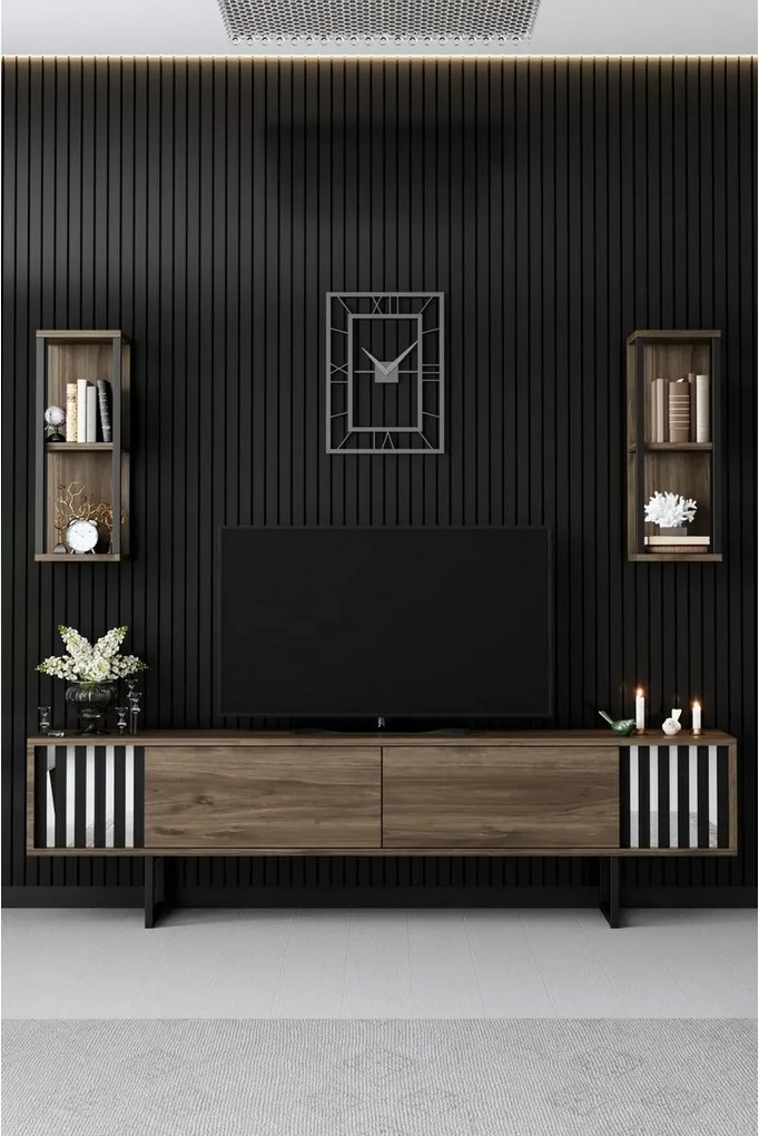 Măsuță TV cu rafturi Chrome Walnut and Black