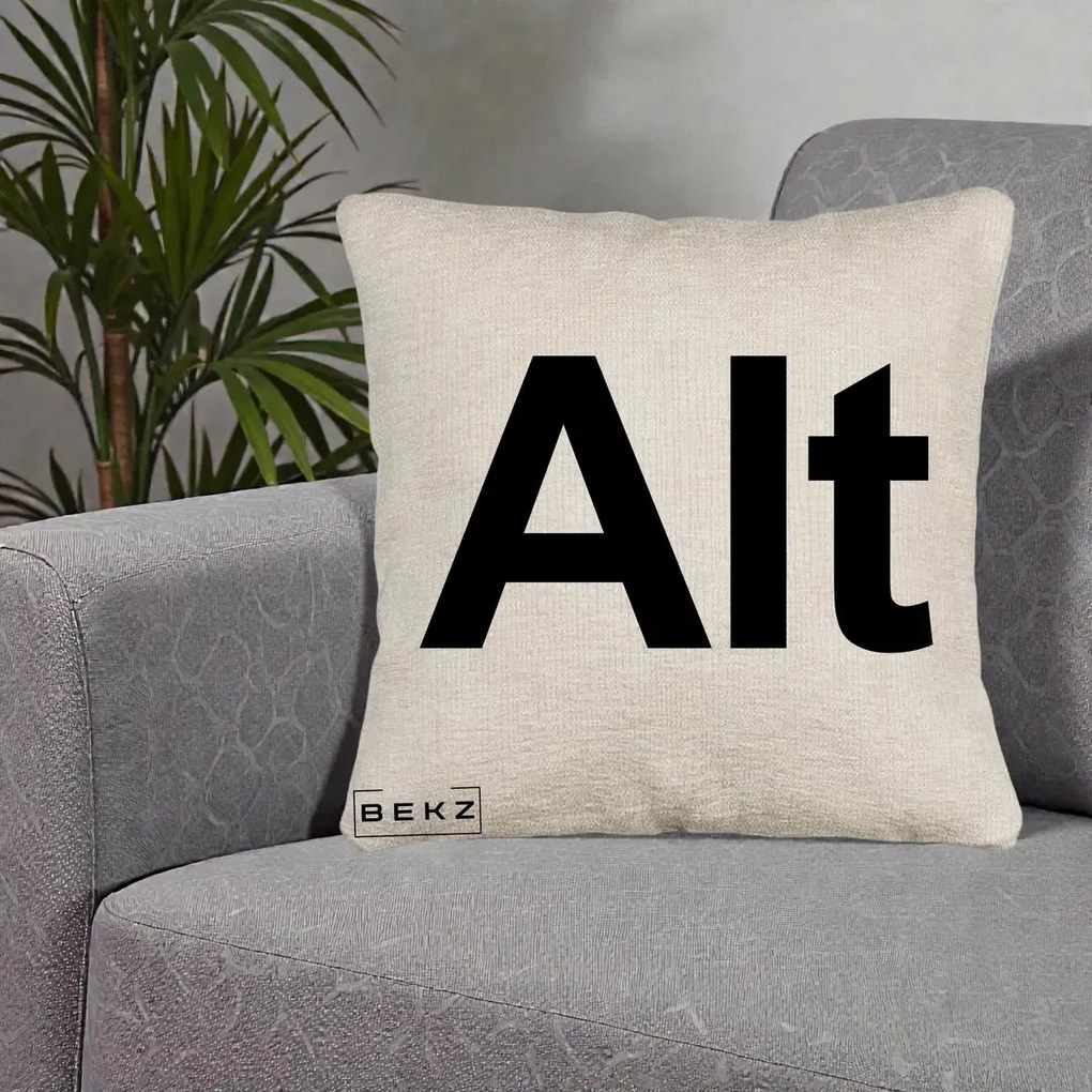 Perna Personalizata Tasta Alt Tipografie Bold, 40x40 cm, Bej Canapea, Husa Detasabila, Perna Inclusa, BEKZ®