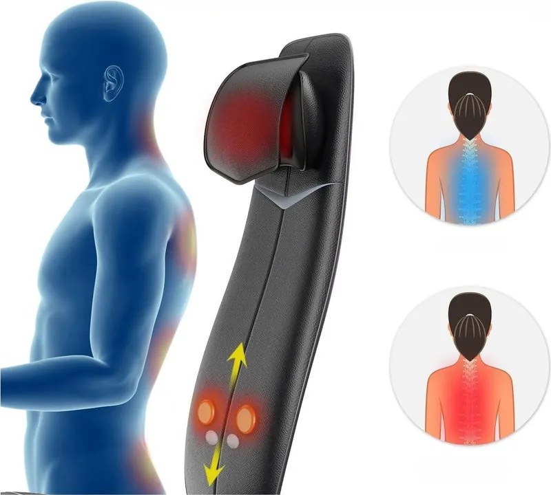 Perna de masaj Shiatsu RENPHO Neck & Back Massage Cushion - S-, 48W, 4 zone, 3 niveluri, Incalzire pana la 45°C, Reglabila, Telecomanda, Negru