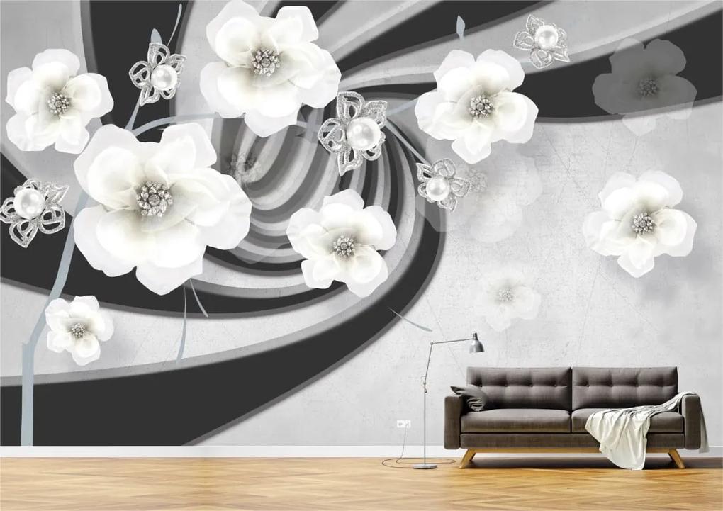 Tapet Premium Canvas - Abstract flori albe