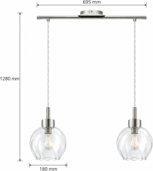 BRILAGI - Lustră LED suspendată pe cablu RETRO GLASS 2xE27/60W/230V crom mat/transparent