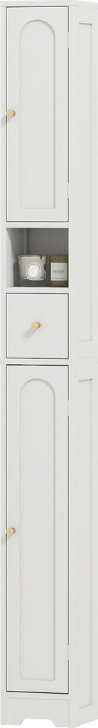 HOMCOM Coloană de baie, mobilier de depozitare, 2 uși, sertar, compartiment deschis, raft reglabil, alb | Aosom Romania