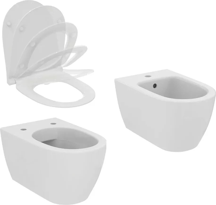Set vas WC suspendat Ideal Standard I.life O cu capac softclose alb si bideu