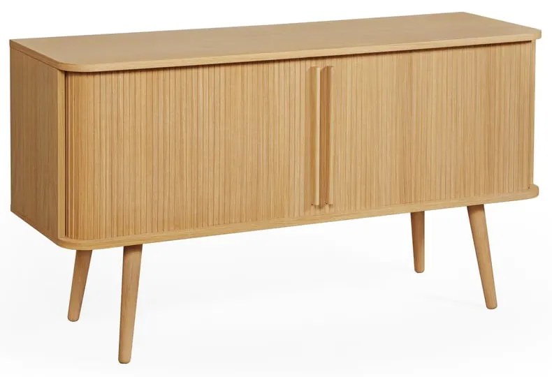 Comodă în culoare naturală joasă cu aspect de lemn de stejar cu ușă glisantă 138x75 cm Rove – Woodman