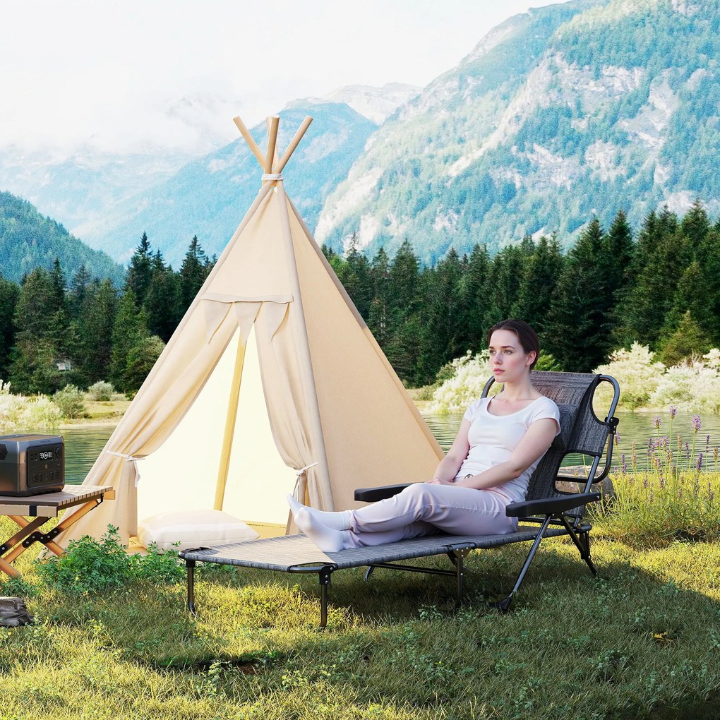 Outsunny Șezlong de grădină pliabil cu spătar reglabil în 4 poziții, orificiu pentru citit și pernă suport cap 72L x 194l x 31H cm Gri | Aosom Romania