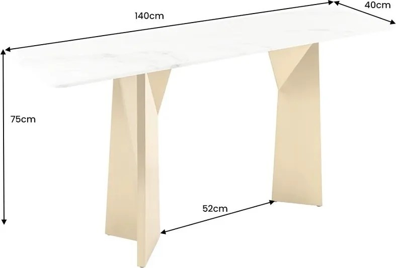 Consola design modern, Metal, Auriu, Marmura, Alb, EXTRAVAGANCIA 140cm