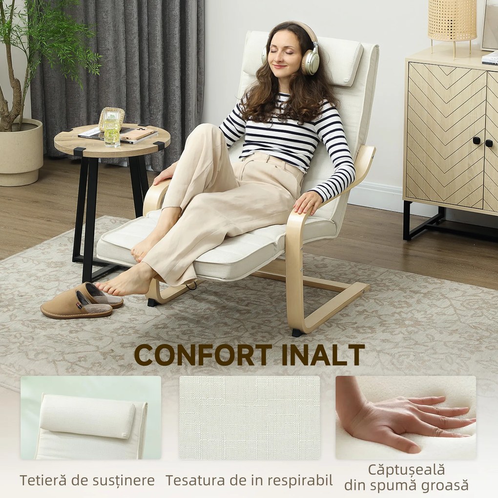 HOMCOM Fotoliu pentru living cu încălzire și suport pentru picioare reglabil Crem Lemn | Aosom Romania