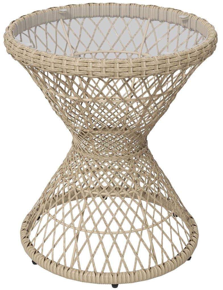 Outsunny Masă de cafea Boho design, placă de sticlă, PE-Rattan, 45 cm x 45 cm x 52 cm, Natural | Aosom Romania