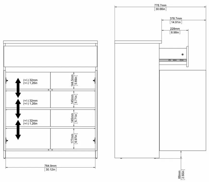 Comodă Simplicity 80 x 40 x 100,5 cm, gri / alb lucios