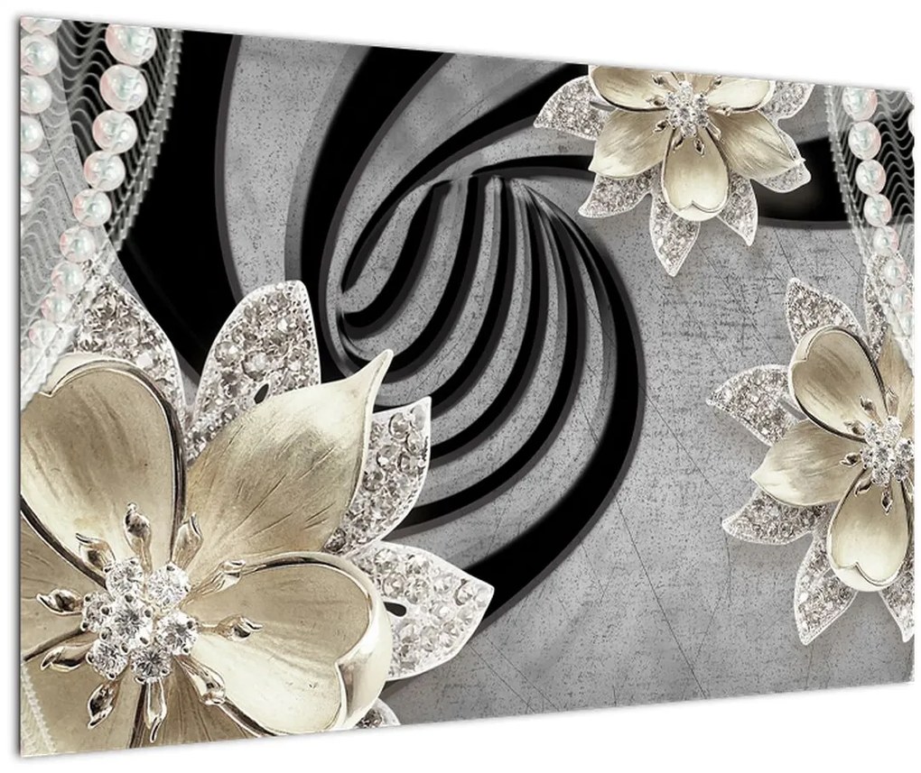 Tablou - 3D Flori aurii (90x60 cm)