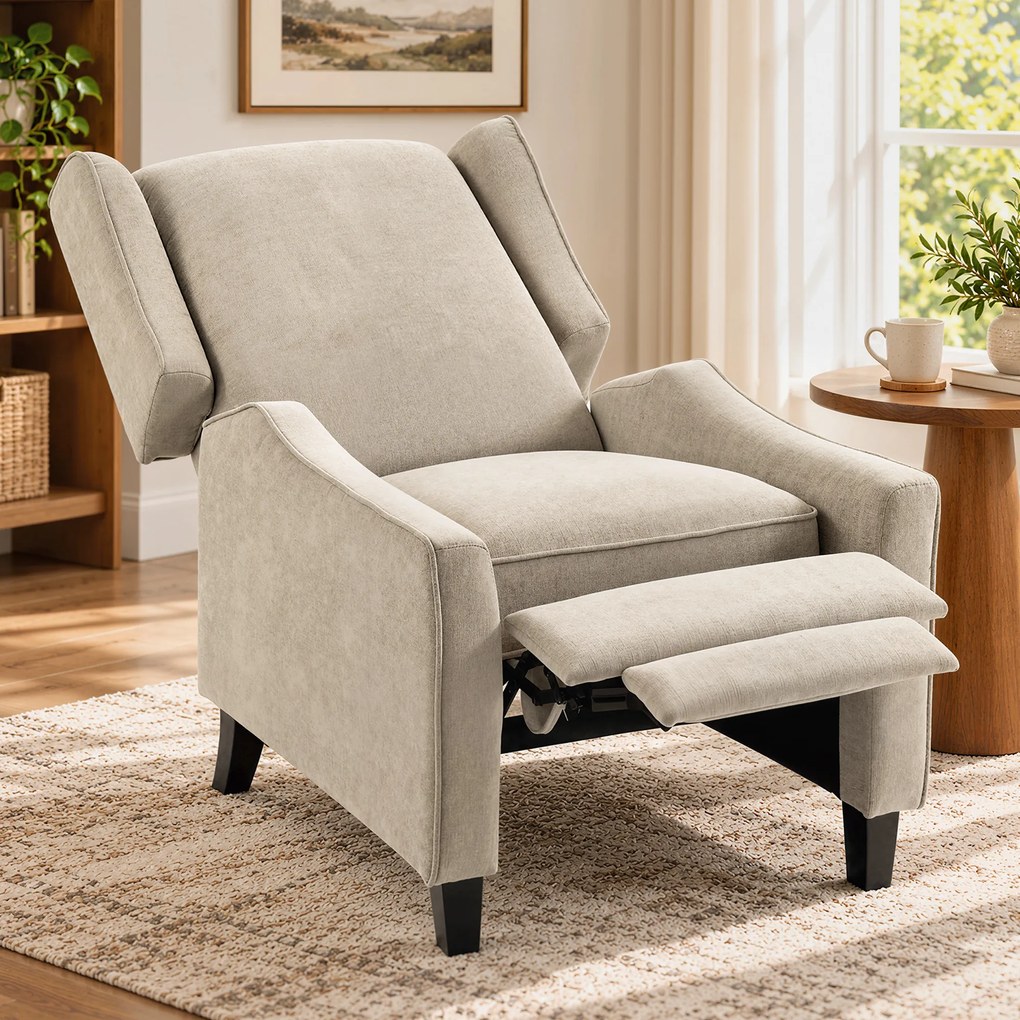 HOMCOM Fotoliu Recliner Manual 155° cu Suport pentru Picioare, Șezut Gros, Material Tip In, Maro Deschis | Aosom Romania