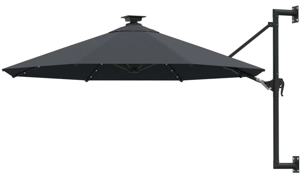 vidaXL Umbrelă de soare montată pe perete cu LED-uri, antracit, 300 cm