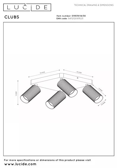 Lucide 09939/14/30 - Plafonieră cu spoturi CLUBS 4xGU10/40W/230V, neagră