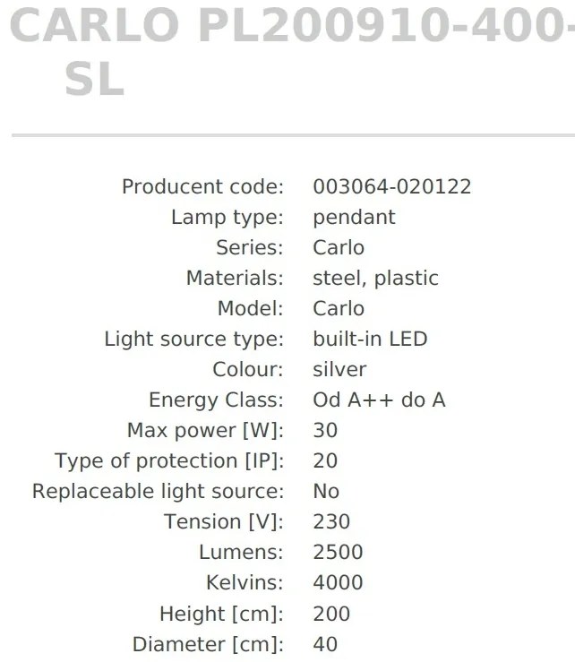 Lustra LED design modern circular CARLO argintiu, diametru 40cm