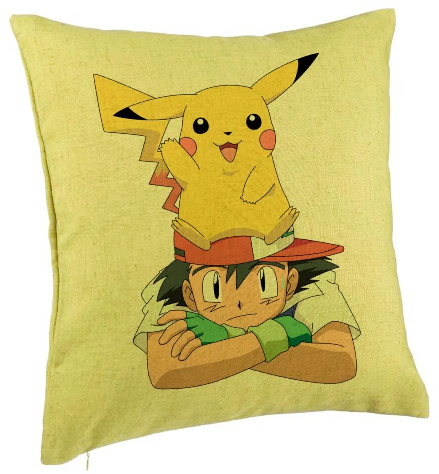 Perna Decorativa, Model copii Pikachu Pokemon, 40x40 cm, Verde, Husa Detasabila, Burduf