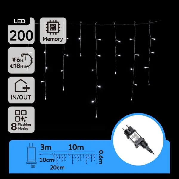 Aigostar - Ghirlandă LED de exterior pentru Crăciun, 200 LED / 8 funcții, 13 x 0,6 m, IP44, alb rece