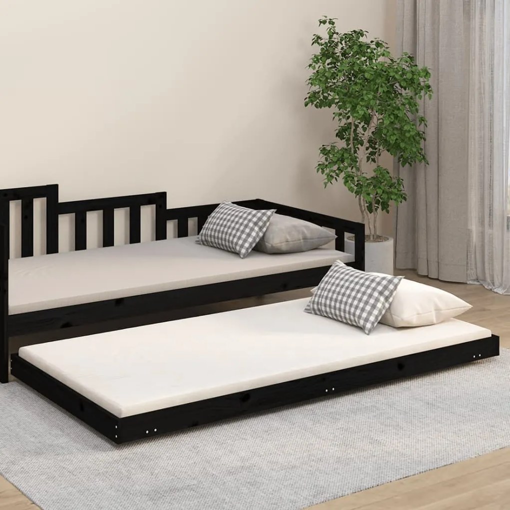 823498 vidaXL Cadru de pat, negru, 90x200 cm, lemn masiv de pin
