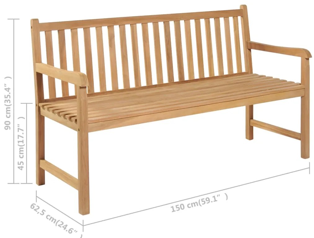 Banca gradina cu perna neagra, 150 cm, lemn masiv tec 150 cm, Negru, 1, Negru