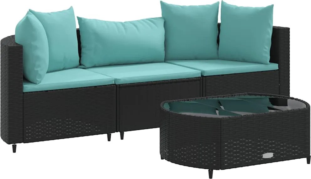 vidaXL Set mobilier de grădină cu perne, 4 piese, negru, poliratan