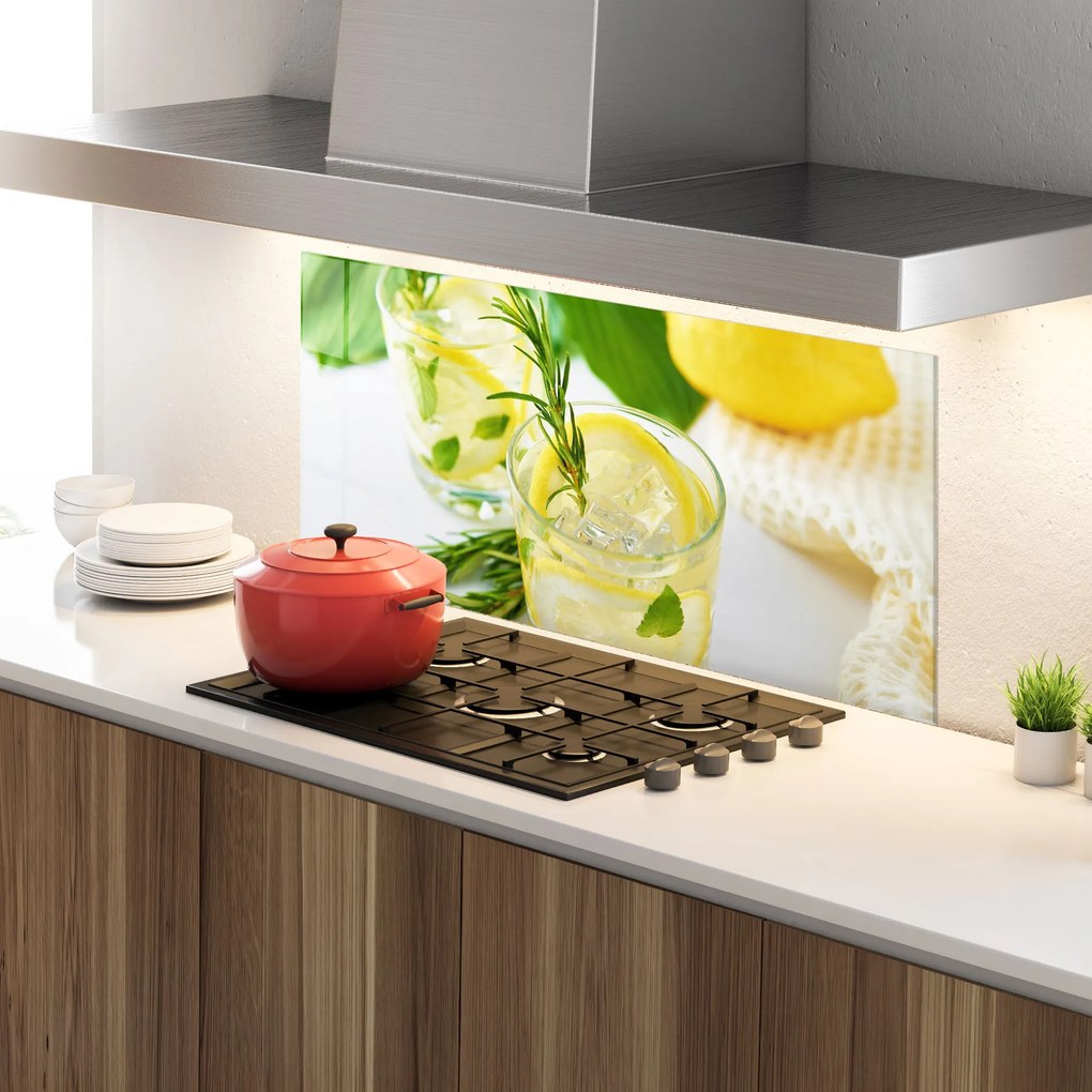 Panou Sticla Bucatarie, 60x150cm, Protectie aragaz, Antistropi, Termorezistent, Alimente, Bauturi, Lemon Rosemary Drink