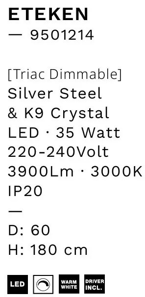 Lustra LED design circular, Otel, Argintiu, Cristal K9, ETEKEN NVL-9501214