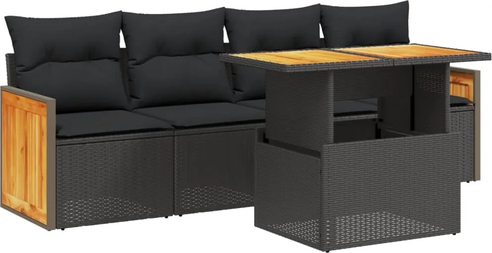 vidaXL Set mobilier de grădină cu perne, 5 piese, negru, poliratan