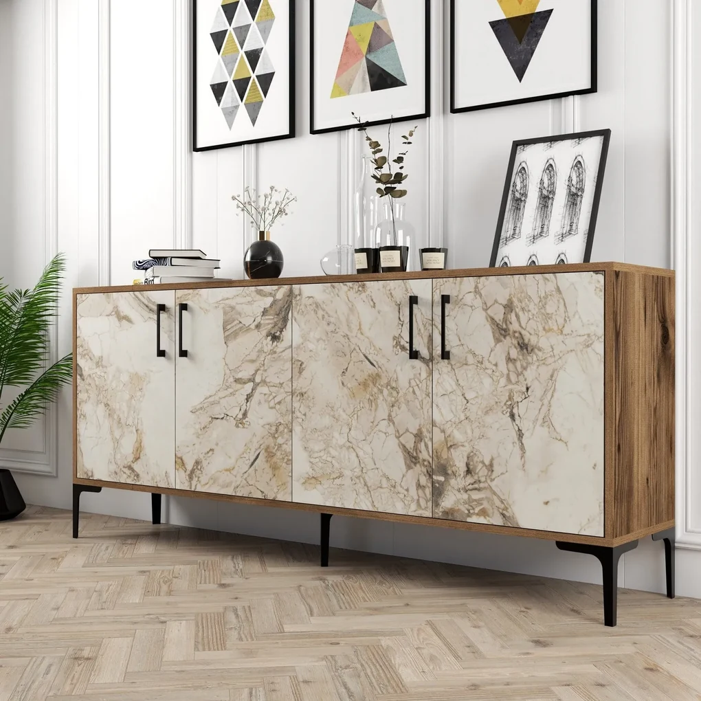 Consolă Kiev - Walnut, White Marble