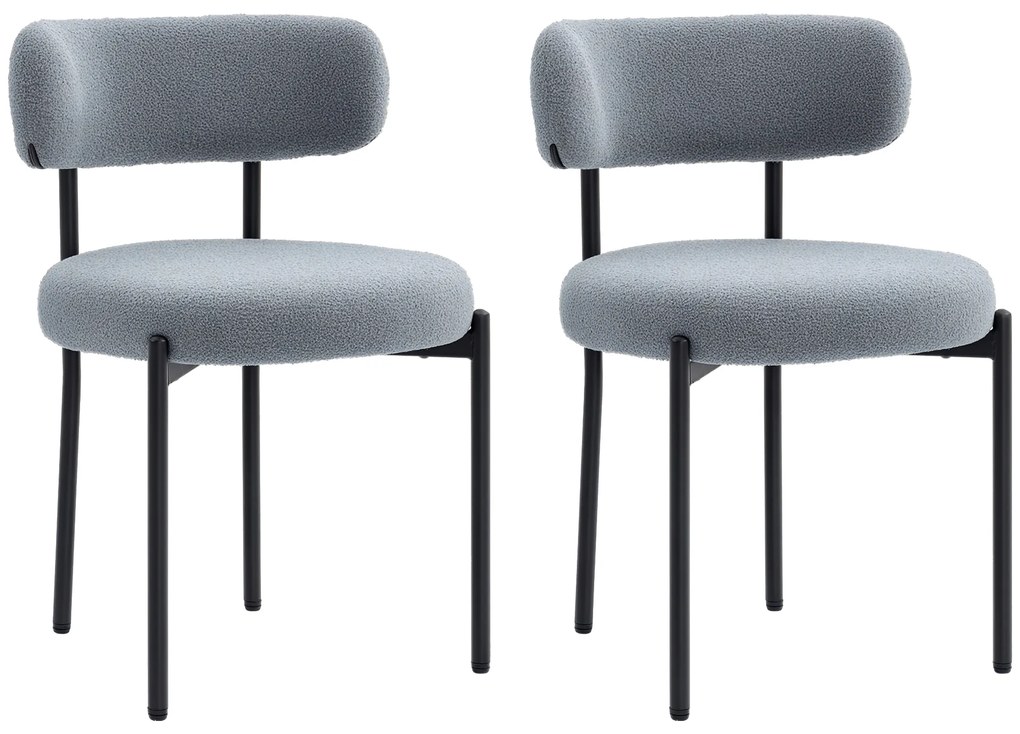 HOMCOM Set de 2 scaune de masă cu spătar din material picioare din oțel 51 x 51 x 76 cm gri | Aosom Romania