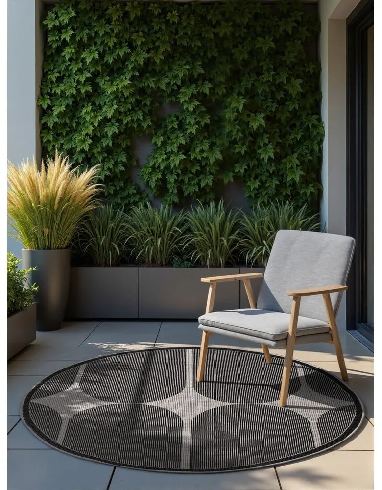Covor pentru exterior și interior alb-negru rotund ø 160 cm Duet Bowen – NORTHRUGS