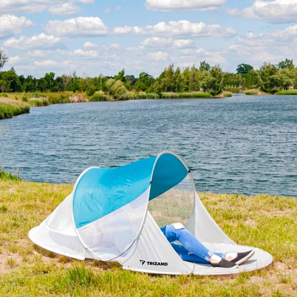 Cort de plaja SUNSHADE 120x220 cm, albastru-alb