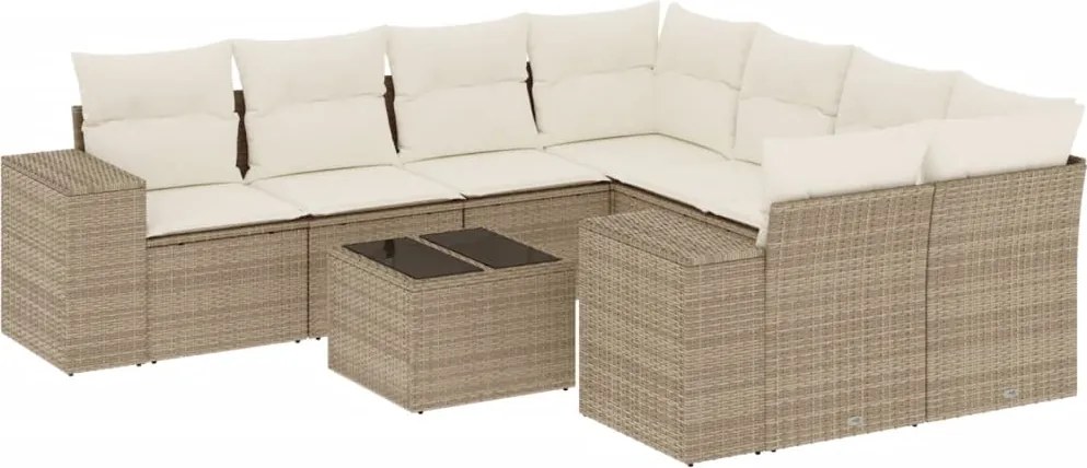 vidaXL Set canapele de grădină, 9 piese, cu perne, bej, poliratan
