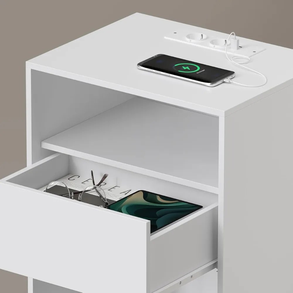 Noptieră LUCIANO cu funcție de încărcare, 35x45x58,3 cm, alb Vasagle
