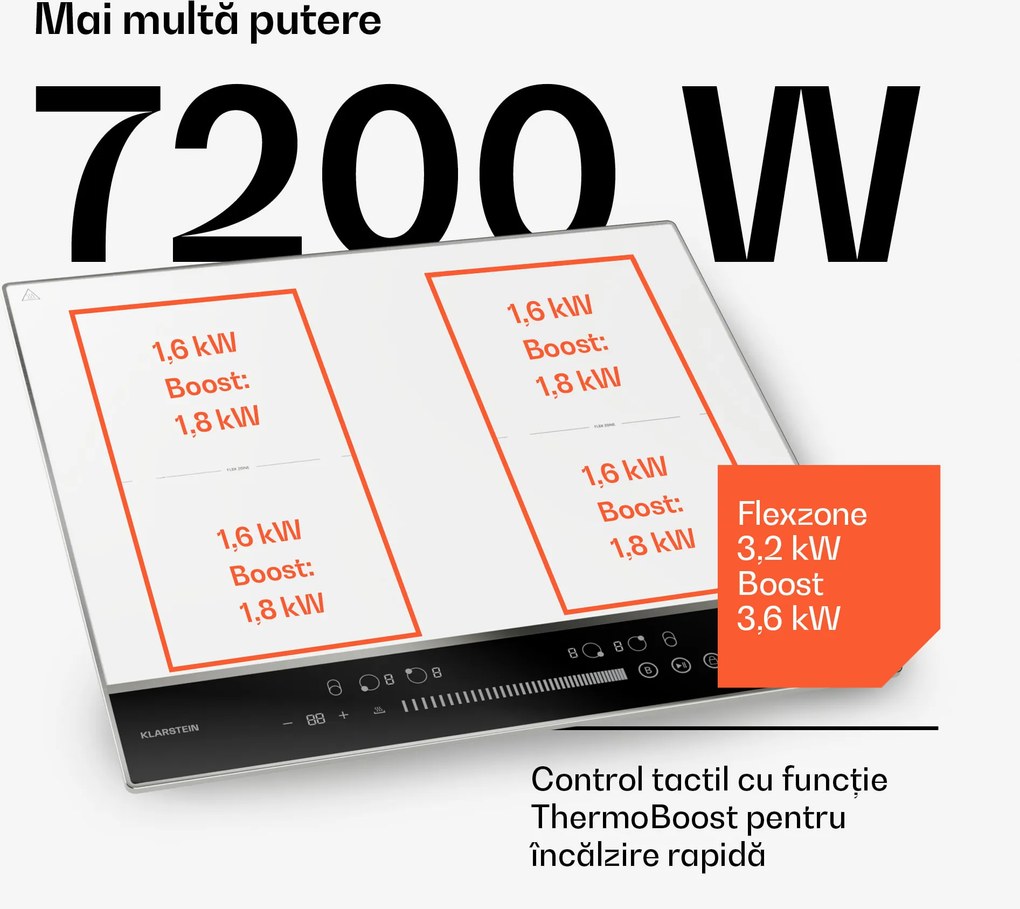 Klarstein DualTone Flex Plită cu inducție, Zonă Flex, Afișaj LED, Control prin glisoare, 7200 W