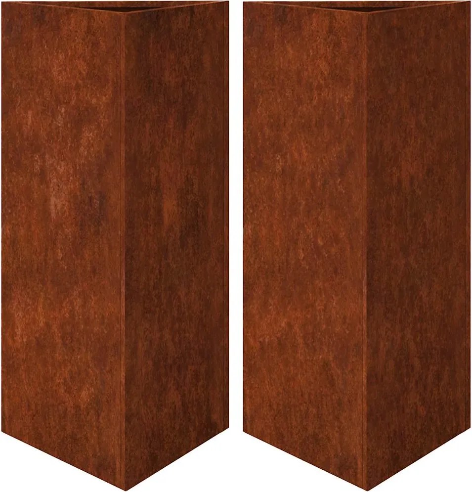 vidaXL Jardiniere grădină, 2 buc. 40x40x75 cm oțel intemperii triunghi