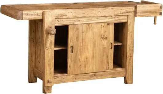 Banc de tamplar, L184 74 H92 cm, usi glisante, natur antic, lemn masiv