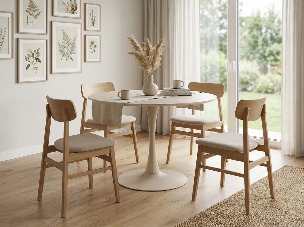 Masa rotunda de dining AMADEO cu blat ceramic 90x90 cm, bej