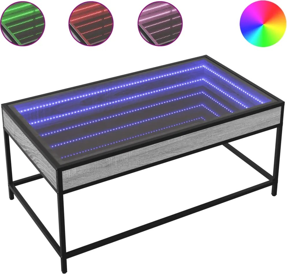 vidaXL Măsuță de cafea cu LED infinity, gri sonoma, 90x50x41 cm