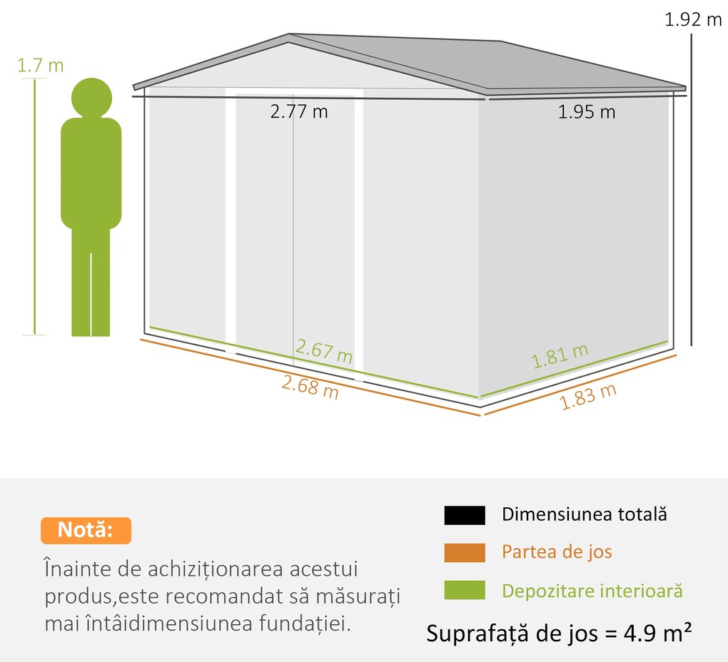Outsunny magazie scule si unelte, casuta de gradina din fier, sopron pentru exterior 277x195x192 cm | Aosom Romania