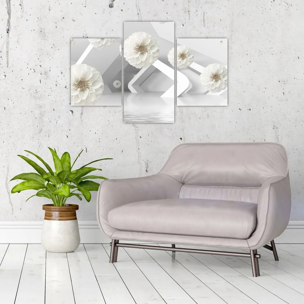 Tablou abstract cu flori albe (90x60 cm)