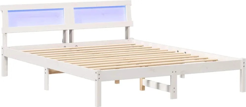 vidaXL Cadru de pat cu headboard Alb 160 x 200 cm Lemn de pin masiv