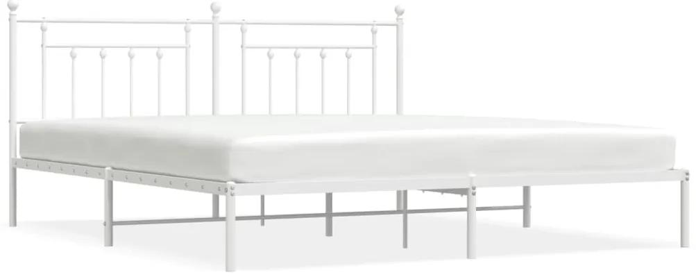 353592 vidaXL Cadru de pat metalic cu tăblie, alb, 193x203 cm